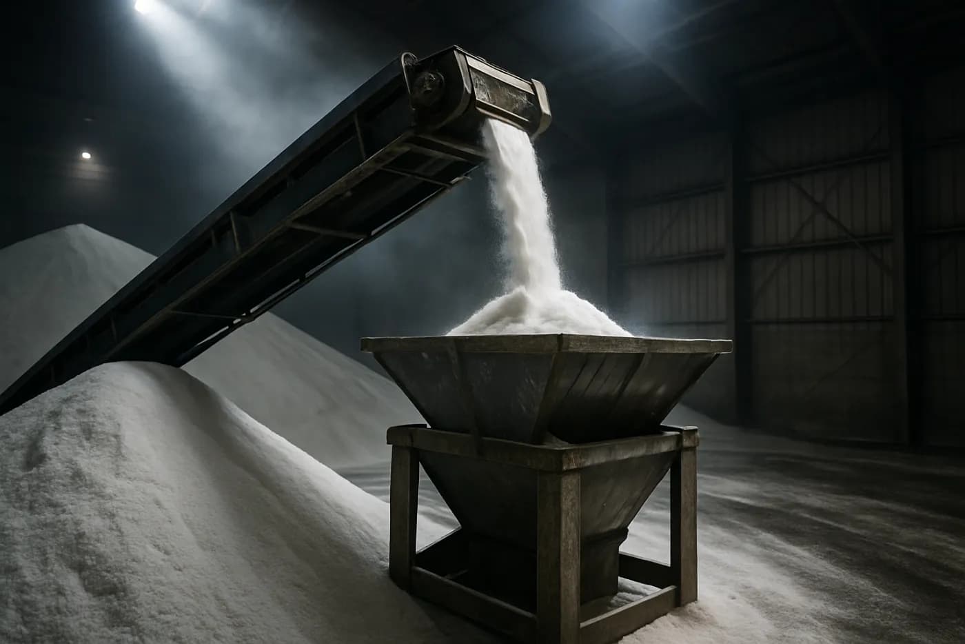 Salt spreader equipment loading chloride, Canada